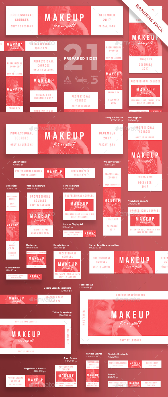 Makeup Courses Banner Pack - Banners & Ads Web Elements