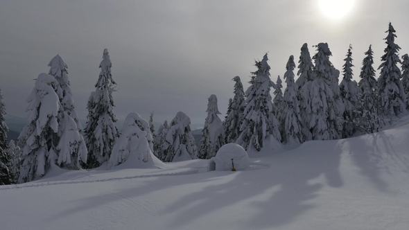 Snow Igloo in the Winter Carpathian Mountains