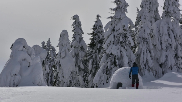 Snow Igloo Building in the High Mountain