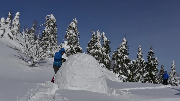 Snow Igloo Building in the High Mountain