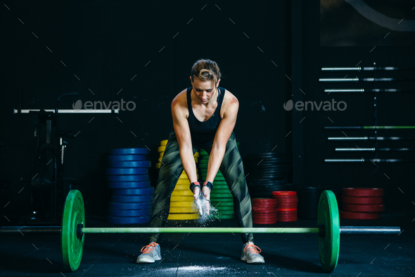 Girl with magnesia protection powder - Stock Photo - Images