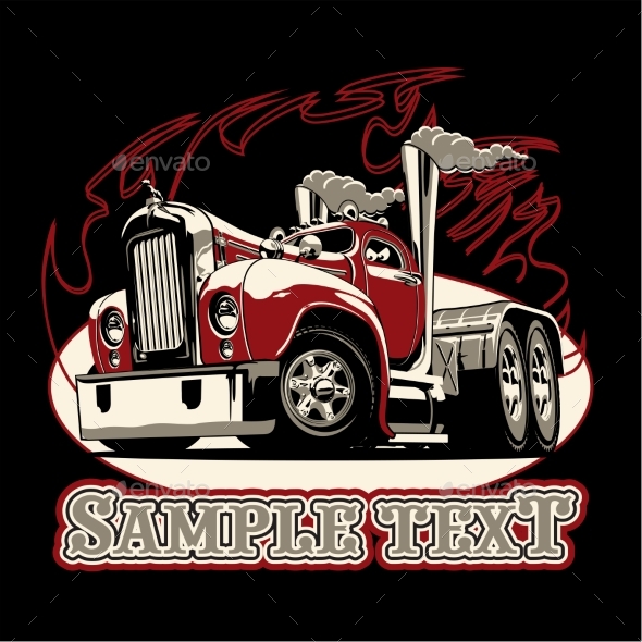 Cartoon Retro Semi Truck - Man-made Objects Objects