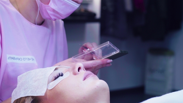 Eyelash Extension Procedure in a Beauty Salon