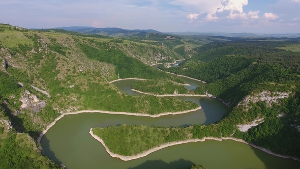 Aerial View of Meanders River Uvac in Serbia alt