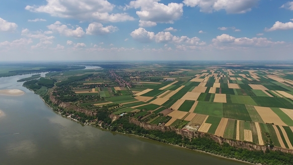 Aerial View of Fields and Danube River in Serbia alt