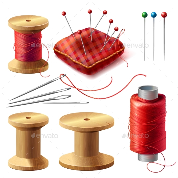 Vector Realistic Set of Sewing Supplies - Man-made Objects Objects
