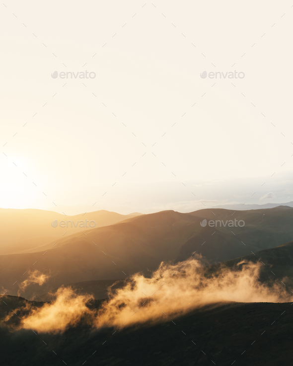 Picturesque summer landscape with colorful sunrise - Stock Photo - Images