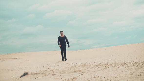 Man Is Walking in Desert, Stock Footage | VideoHive