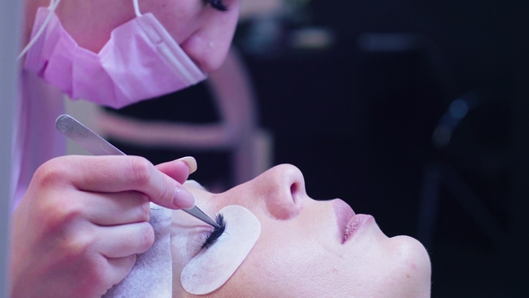 Eyelash Extension Procedure in a Beauty Salon