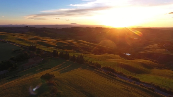 Tuscany Aerial Road and Cypresses at Sunset alt