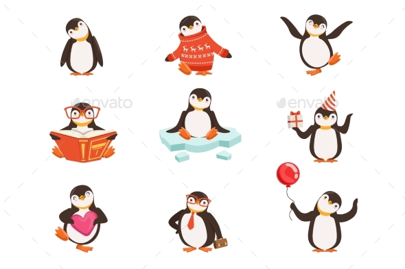 Little Penguin Cartoon Characters Set - Animals Characters