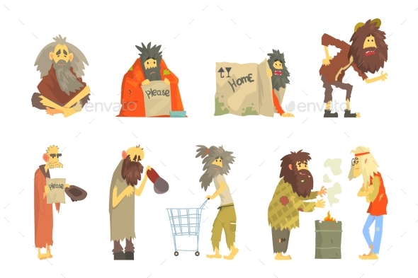 Set of Homeless People - People Characters