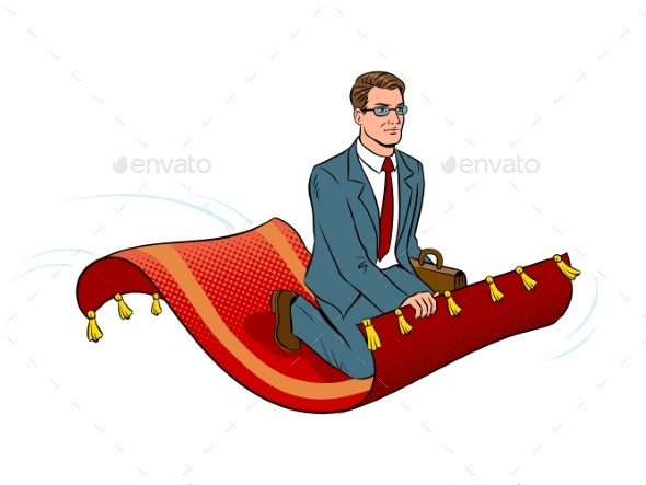 Businessman on Magic Carpet Pop Art Vector - People Characters