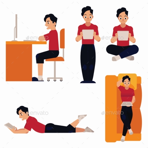 Vector Online Education Man Student Set - People Characters