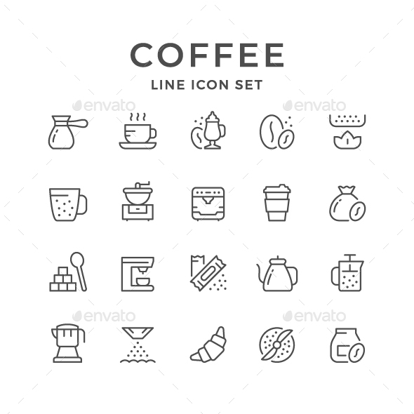 Set Line Icons of Coffee - Man-made objects Objects
