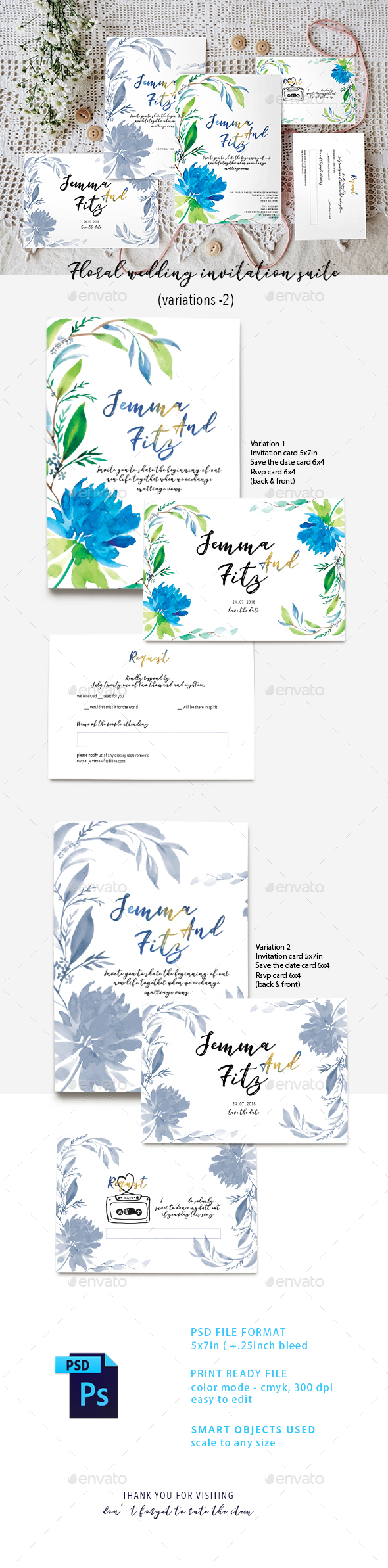 Floral Wedding Invitation Suite - Weddings Cards & Invites