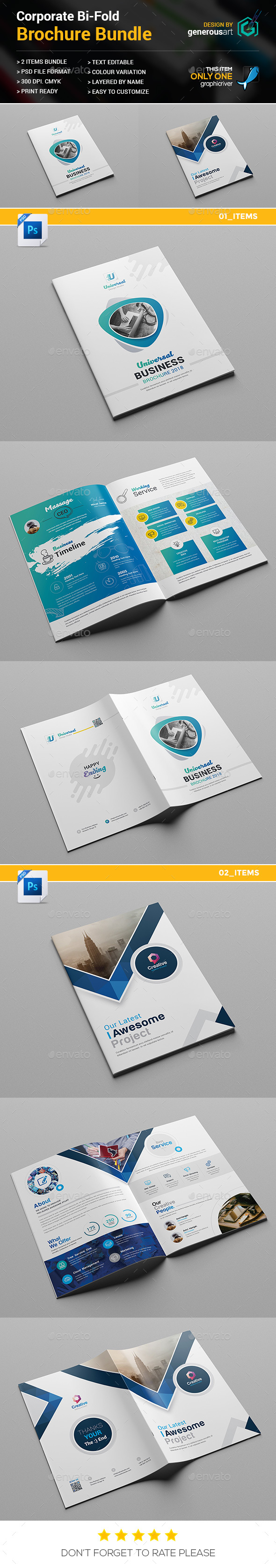 Bi-Fold Brochure Bundle 2 in 1 - Brochures Print Templates