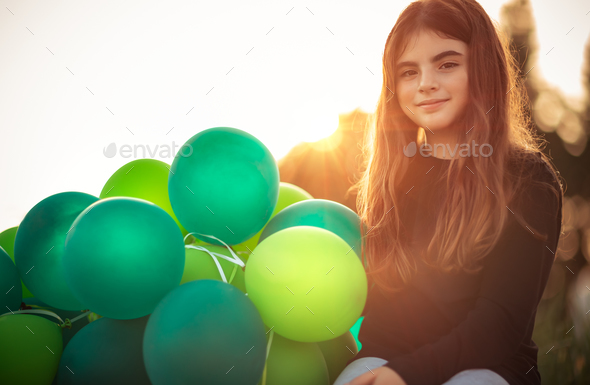 Pretty girl with air balloons - Stock Photo - Images