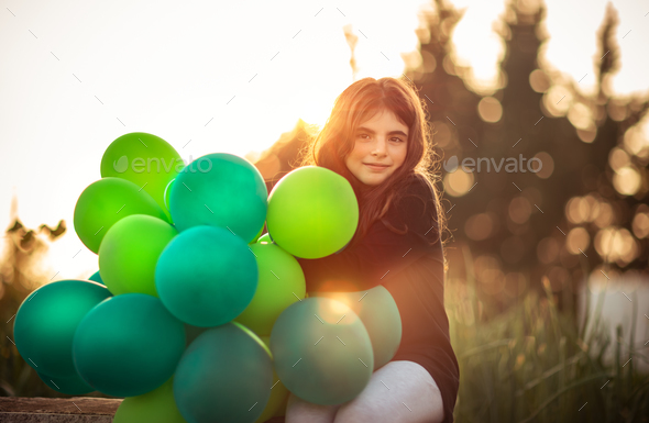 Pretty girl with air balloons - Stock Photo - Images
