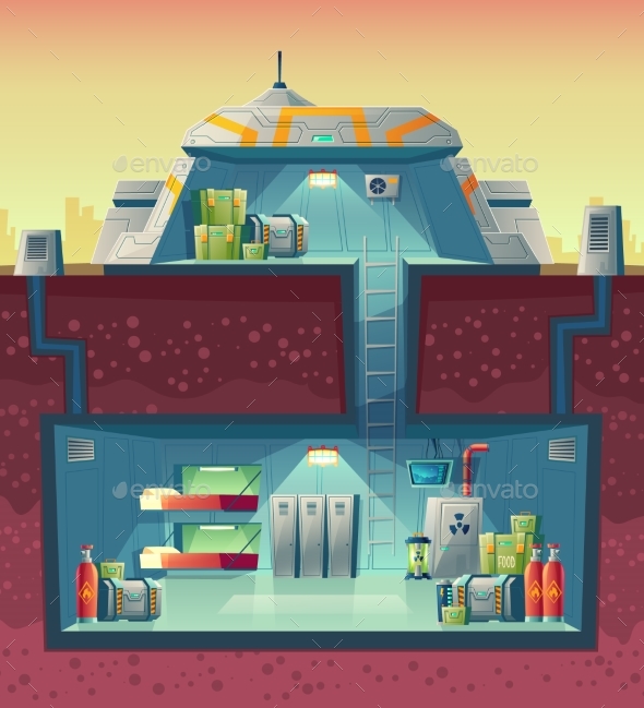 Vector Cross Section of Nuclear Shelter - Buildings Objects