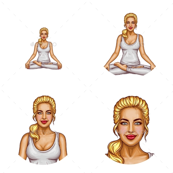 Vector Set of Female Avatars in Pop Art Style - People Characters