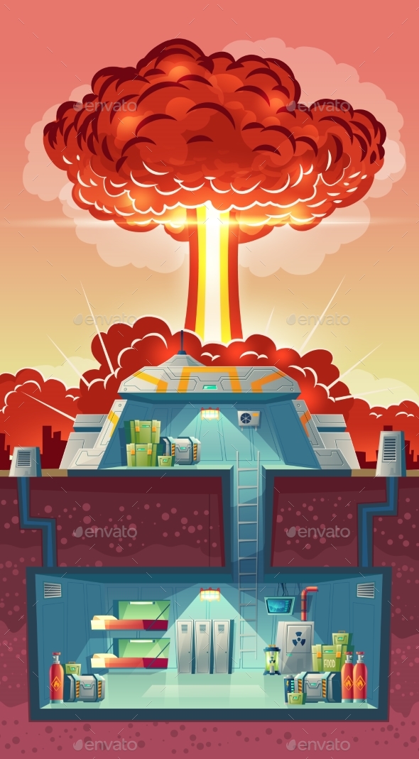Vector Cross Section of Nuclear Shelter with Explosion - Miscellaneous Conceptual