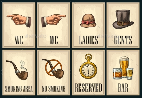 Set of Retro Signboards - Backgrounds Decorative