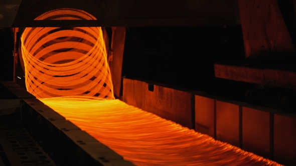 Metallurgical Plant. Wire Rolling Mill Coil Forming Laying Head at Steel Plant alt