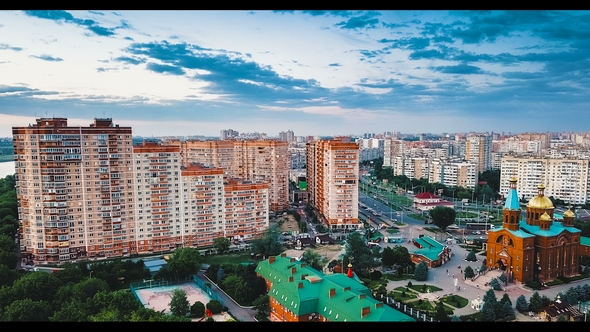 View of the Evening City of Krasnodar in Russia. Sunset. Day To Night ...