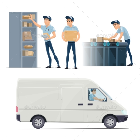 Post Mail Service Vector Icons with Postman - Services Commercial / Shopping