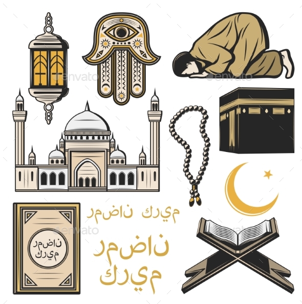 Islam Icon with Religion and Culture Symbols - Religion Conceptual