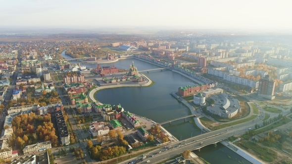 Picturesque Aerial View of Yoshkar-Ola at Autumn Sunny Day