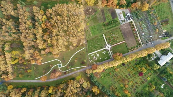 Aerial and Video Survey of Botanic Garden Next in Yoshkar-Ola at Autumn Day