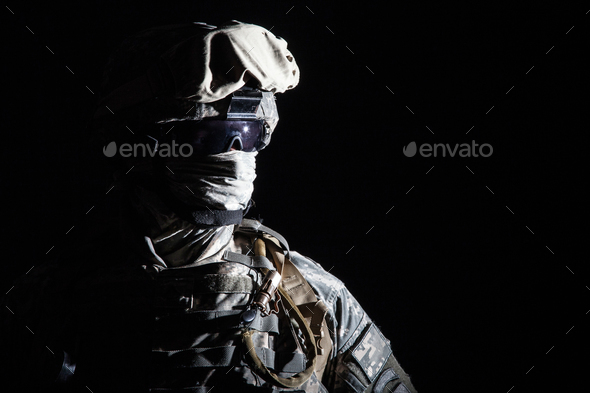 Close up portrait of modern hybrid war combatant - Stock Photo - Images