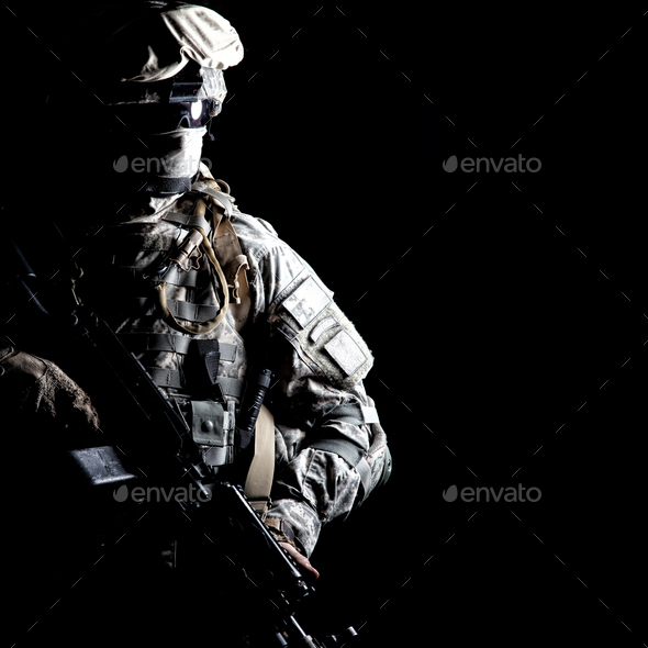 Army ranger high contract portrait on black - Stock Photo - Images
