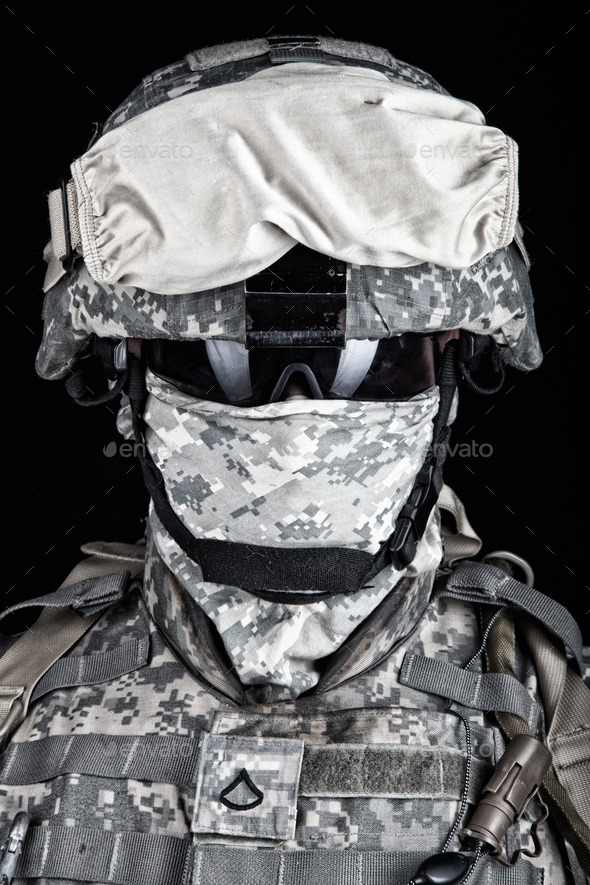 US Marine Corps soldier close up portrait on black - Stock Photo - Images