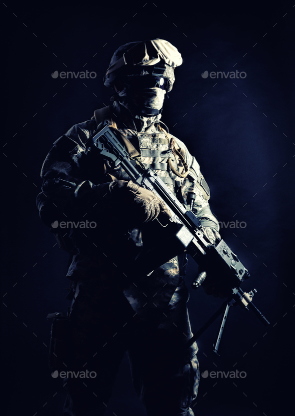 United States Marines machine gunner night shot
