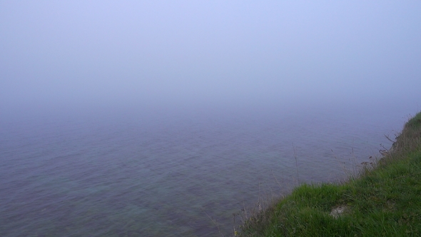 Aerial View, Heavy Fog Over Calm Water Surface