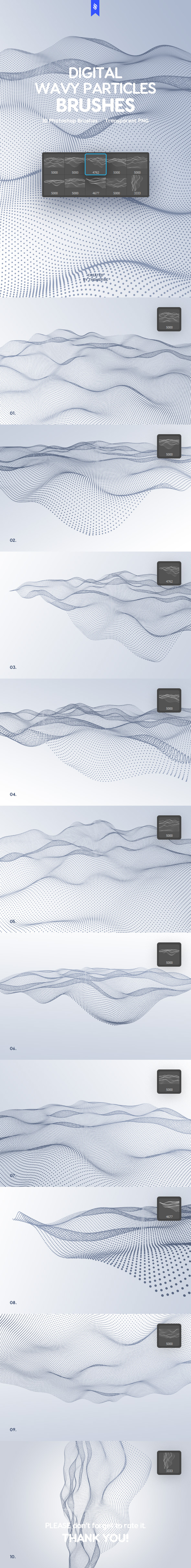 Digital Wavy Particles Photoshop Brushes - Techno / Futuristic Brushes