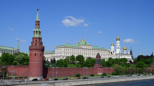 Kremlin Embankment in Spring in Moscow, Russia