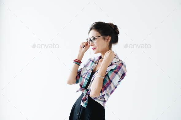 Profile of girl wearing glasses - Stock Photo - Images