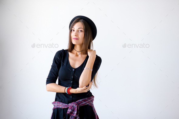 Portrait of beautiful natural woman studio shot - Stock Photo - Images