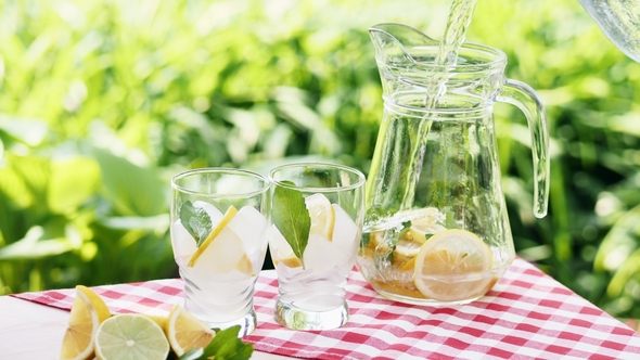 Lemonade with Ice, Orange and Lime Slices in a Glass alt