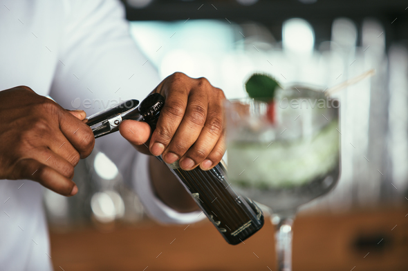 Detail of bartender hands - Stock Photo - Images