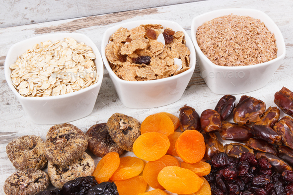Ingredients containing natural minerals, vitamins and dietary fiber - Stock Photo - Images