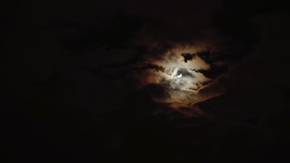 Night Sky, Clouds Covered Full Moon