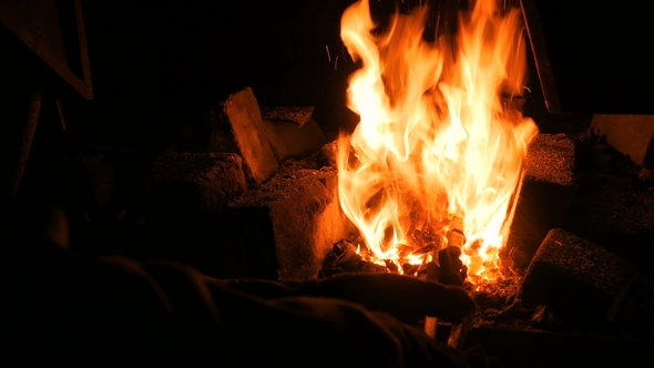 Burning Fire in Furnace