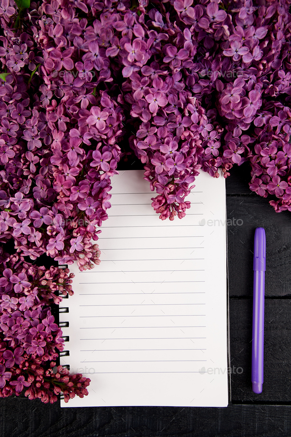 Diary and bouquet lilac - Stock Photo - Images