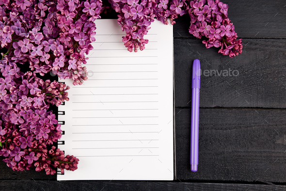 Diary and bouquet lilac - Stock Photo - Images