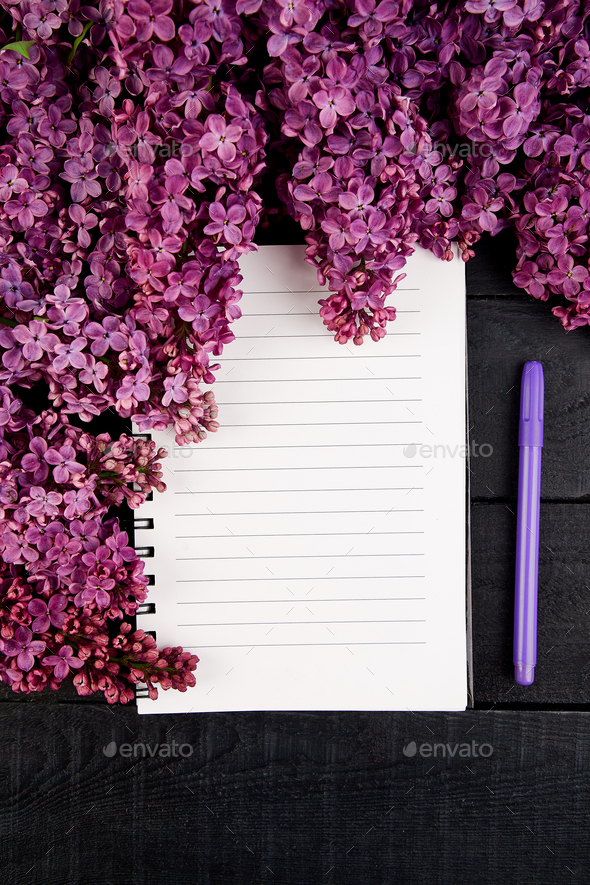 Diary and bouquet lilac - Stock Photo - Images